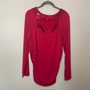 Boston Proper Women‎ Statement Red Sequin Rushed Long Sleeve Party Top - Size L